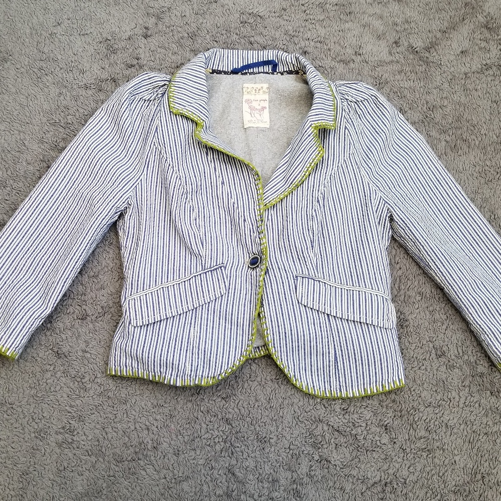 Free people blue and white stripped blazer size 2